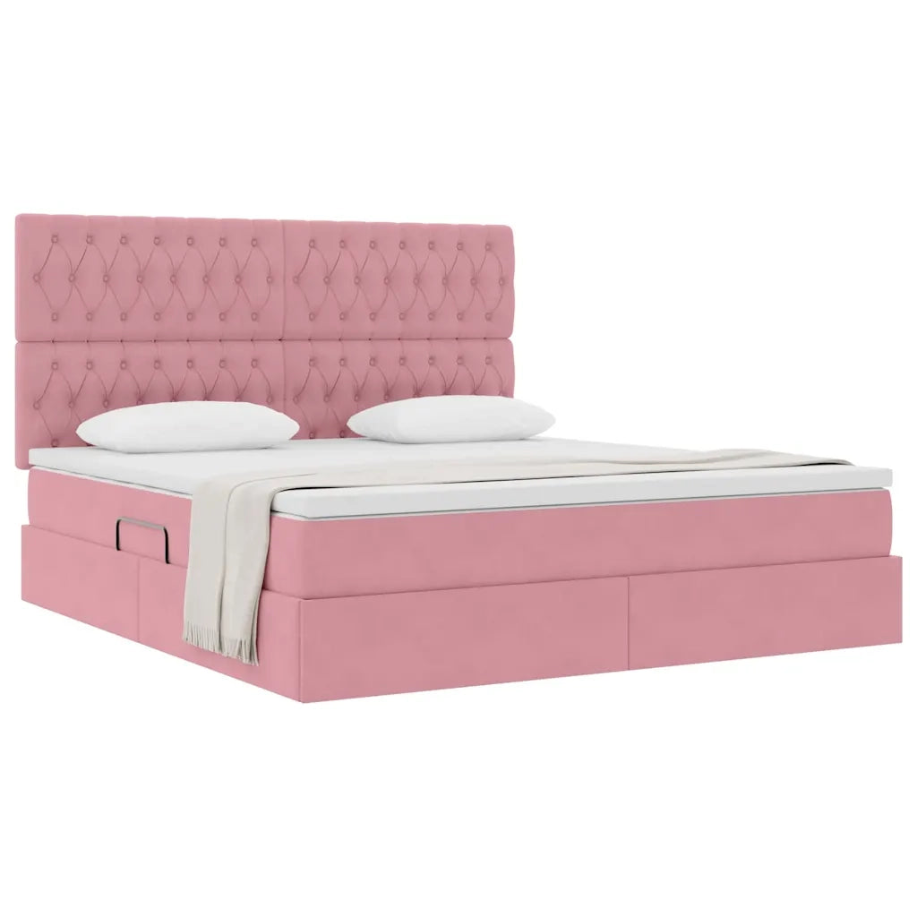 Letto con contenitore e materasso Rosa 180 x 200 cm Velluto