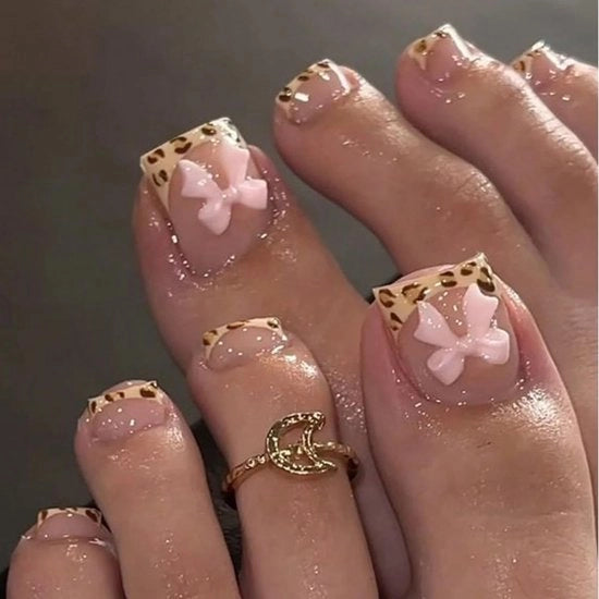 Nail Art 24 Stuks - Stickers a forma di leopardo - Nageli a forma di quadrato corto - Stickers per unghie francesi - Disegno di striato 3D rosso - Incluso: strumento per lisciare le unghie e adesivo per gel - Unghie artificiali