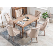 Sedia da Pranzo con Schienale Alto ¨C Xylo ¨C Velluto Beige, Gambe in Legno Massello, Set 6 Pezzi