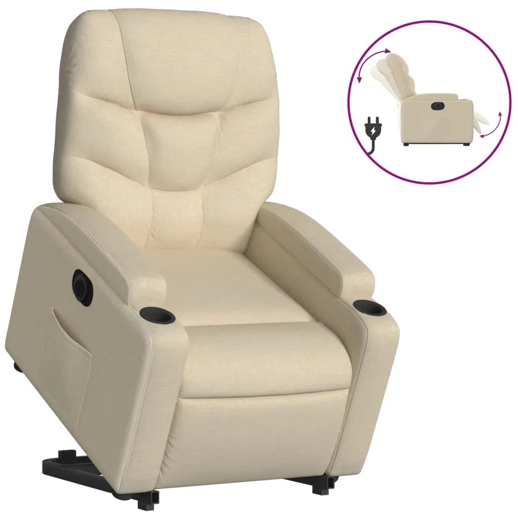 Poltrona Alzapersona Reclinabile Elettrica Crema in Tessuto 3204629