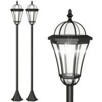 Set 2 Lampioni Solari per Giardino con 2 LED e Accensione Automatica, Nero