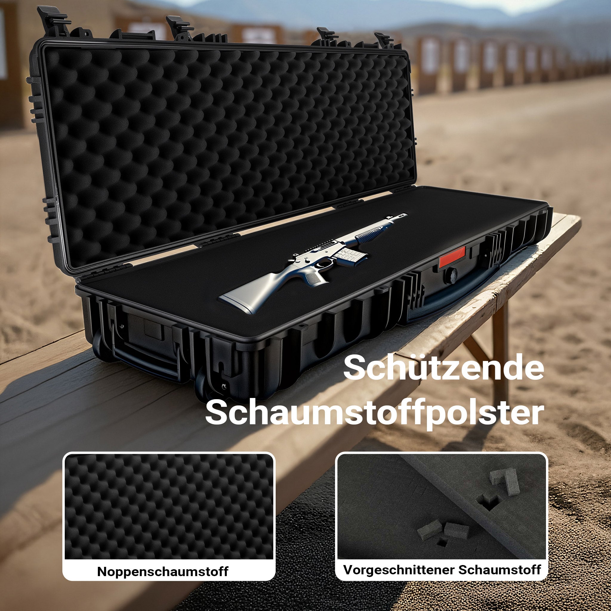 Waffenkoffer 118,9 x 40,5 x 16 cm für Langwaffen, Gewehrkoffer mit Schaumstoffpolsterung und Rollen für sicheren Transport, Langwaffenkoffer mit Tragegriff