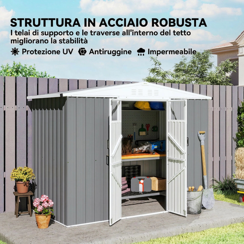 Capanno da Giardino in Acciaio Zincato ¨C zephmum ¨C Grigio Chiaro 246x117x180 cm