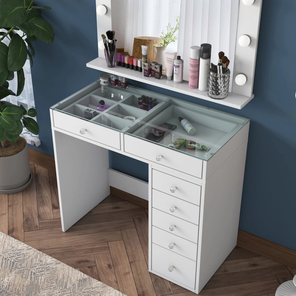 Tavolino da toilette "Kona" con specchio in legno - 90 x 44 x 80 cm - Bianco