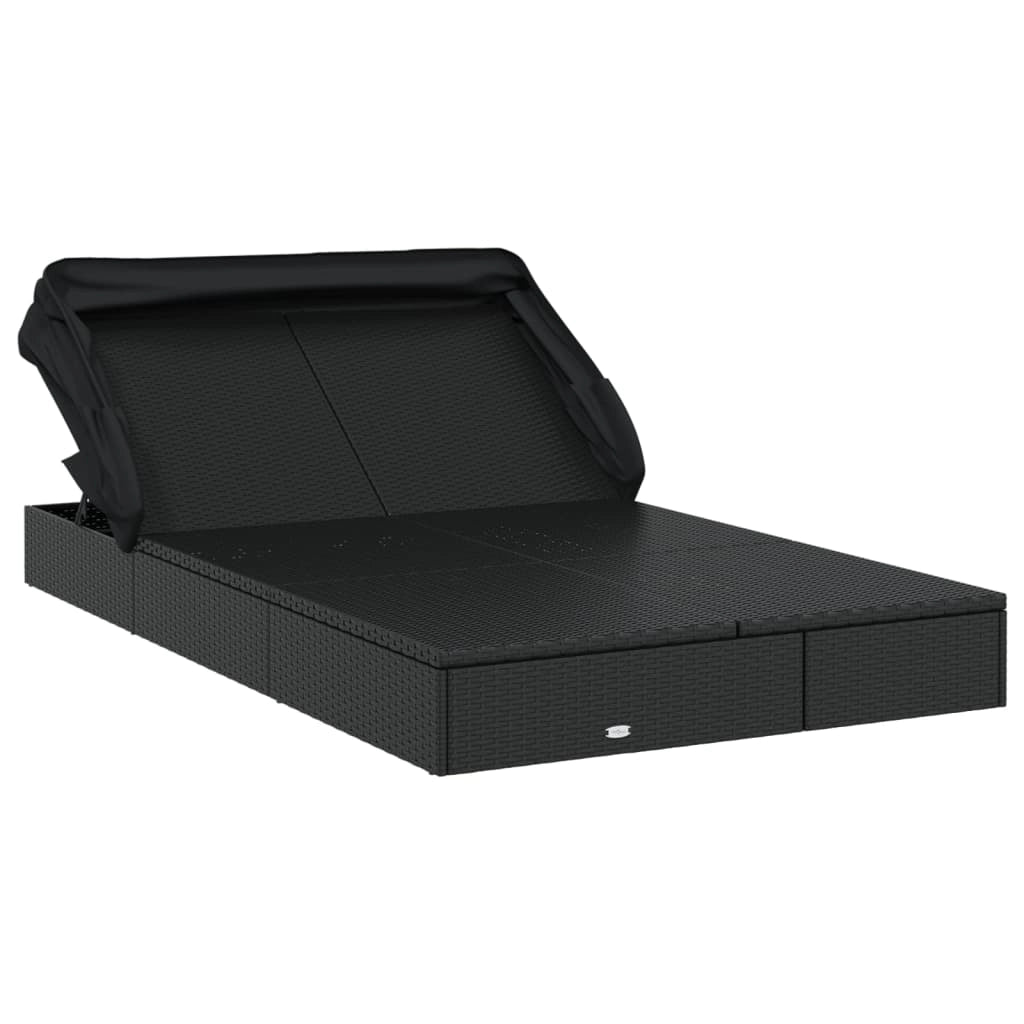 Lettino prendisole chaise longue a 2 posti con tettuccio pieghevole 213 x 118 x 97 cm nero 02_0012189