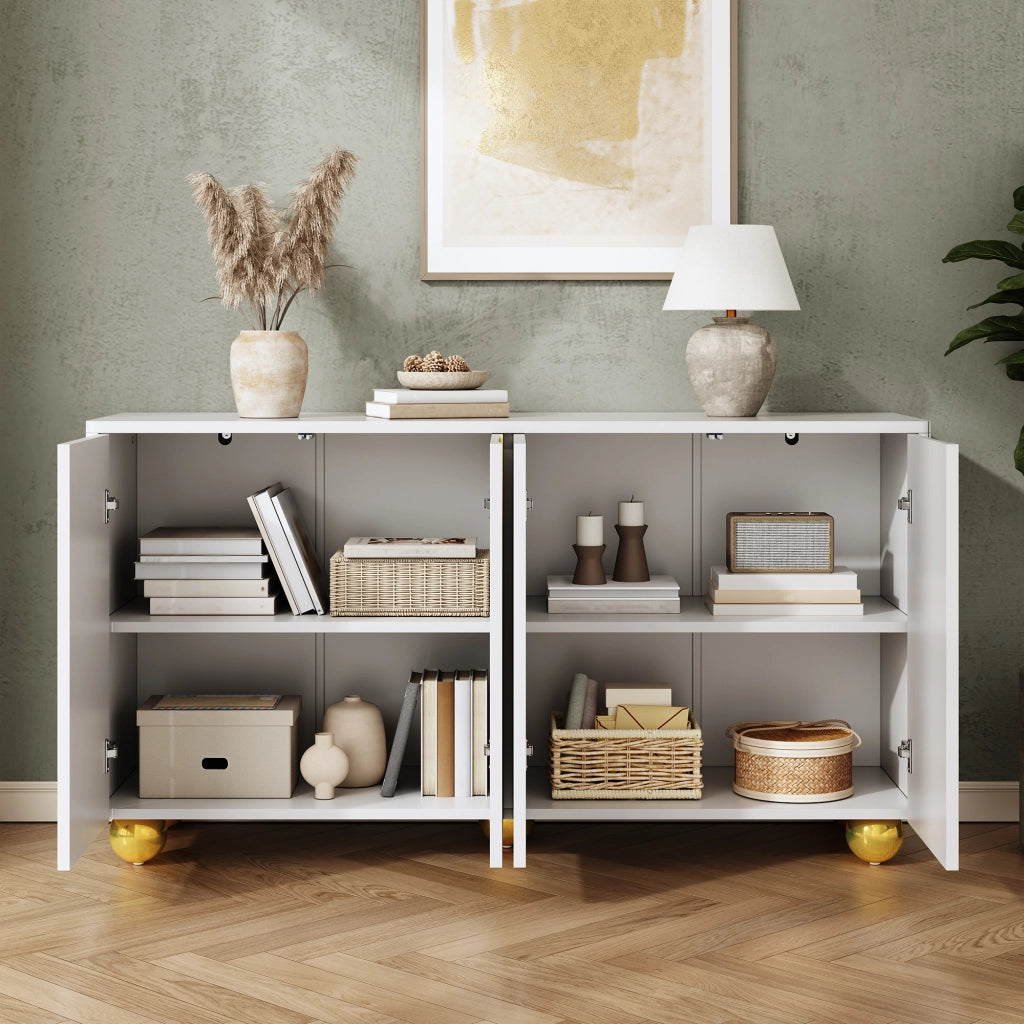 Credenza a 4 ante con rilievo dorato ad arco; 2 vani con ripiani; per soggiorno e sala da pranzo; 140 × 40 × 74 cm