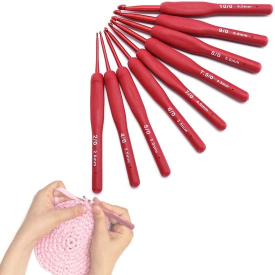 Set di ago per maglia 9 pezzi - Ago per maglia ergonomico - Manici comodi - Attrezzi in alluminio - Diverse misure 2,0-6,0 mm - Adatto per adulti e bambini