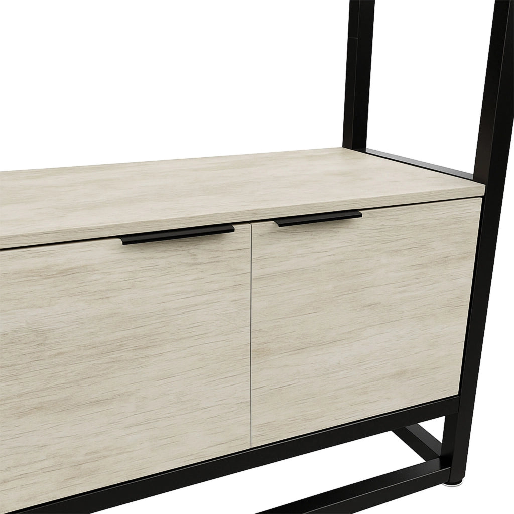 Edo - Scaffale Libreria a Muro 76x162,5x33,5 cm 3 Ripiani con Mobiletto 2 Ante in Legno Bleach Struttura in Metallo Nero