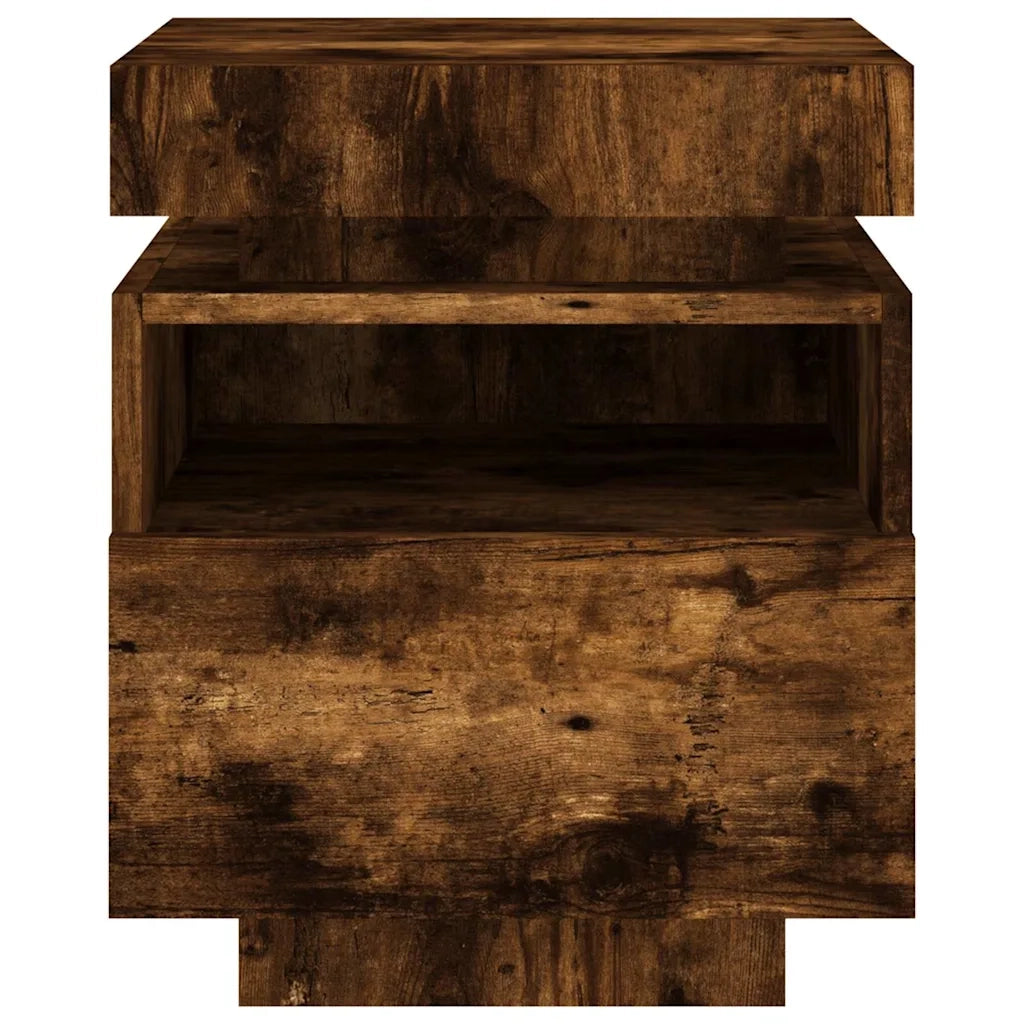 Comodino | Armadio da Notte | Mobiletto da notte con Luci LED Rovere Fumo 40x39x48,5 cm