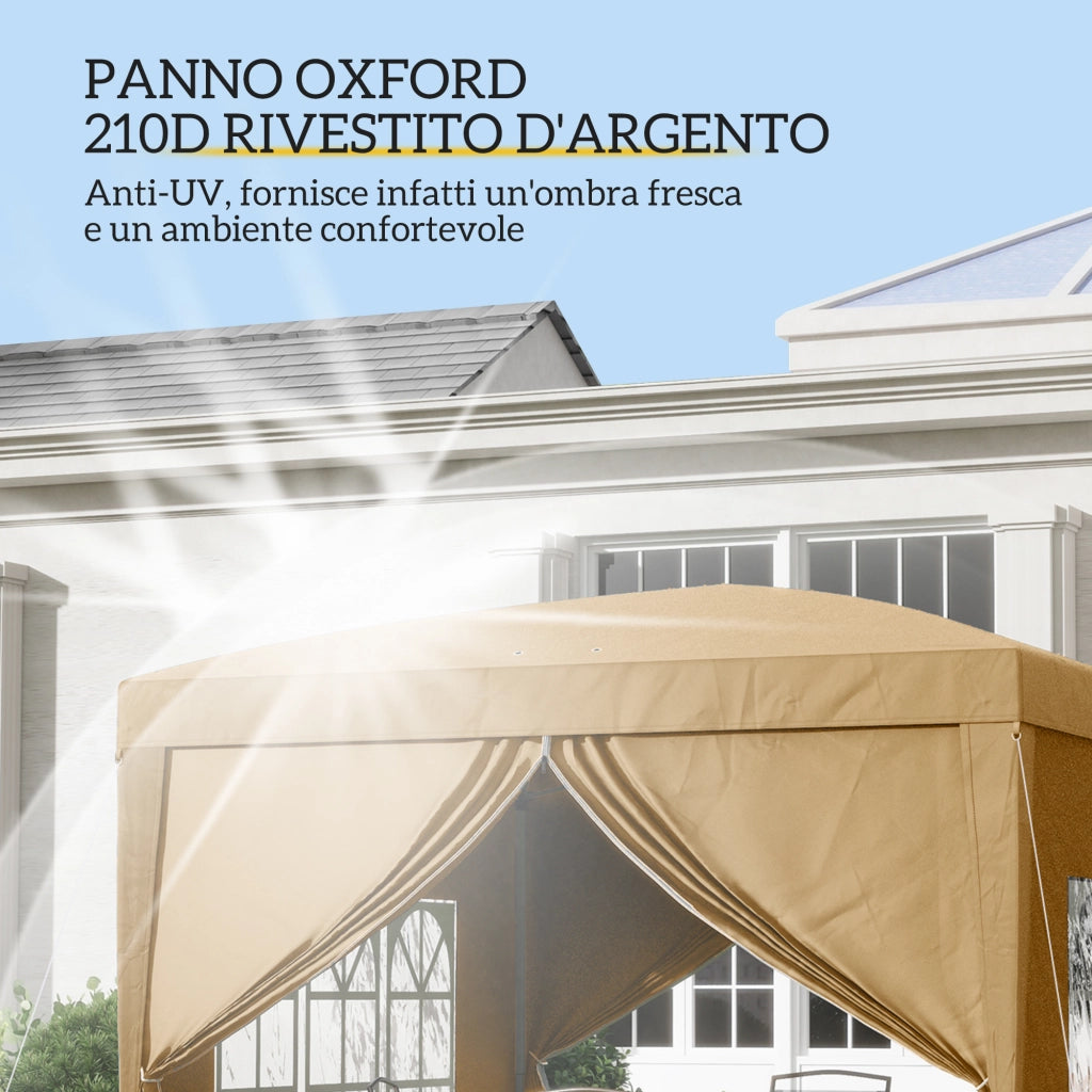 Gazebo da Esterno 3x3 m Pieghevole con 4 Pannelli Laterali in Acciaio e Tessuto Oxford Cachi