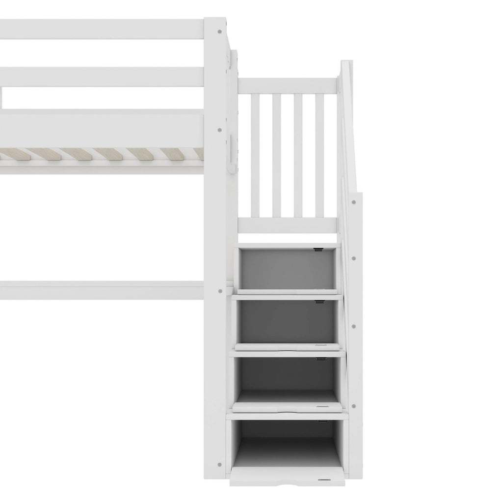 Letto a soppalco 90x200 cm con scrivania e spazio contenitore; pino; bianco (Senza materasso)