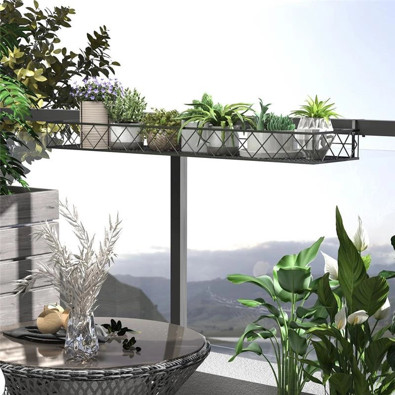FIORIERA DA ESTERNO PORTAVASO CON GANCI PER RINGHIERA E BALCONE IN METALLO 100X31X12 CM NERO