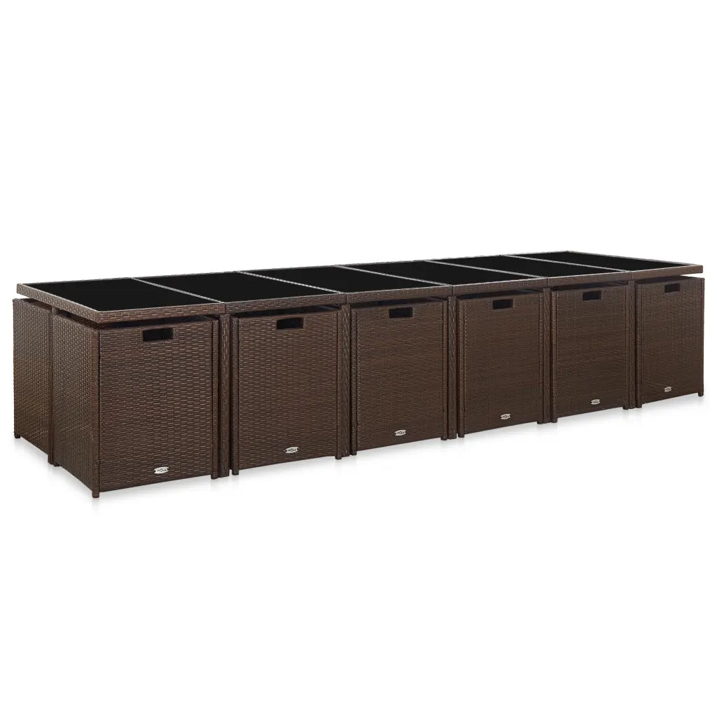 Set da Pranzo da Giardino 17 pz con Cuscini Polyrattan Marrone cod mxl 38888