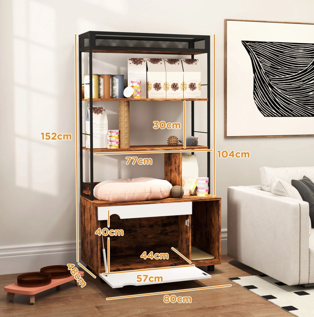 Mobile copriletteriera con ripiano a 3 livelli e tiragraffi; 80 x 48 x 152 cm; marrone