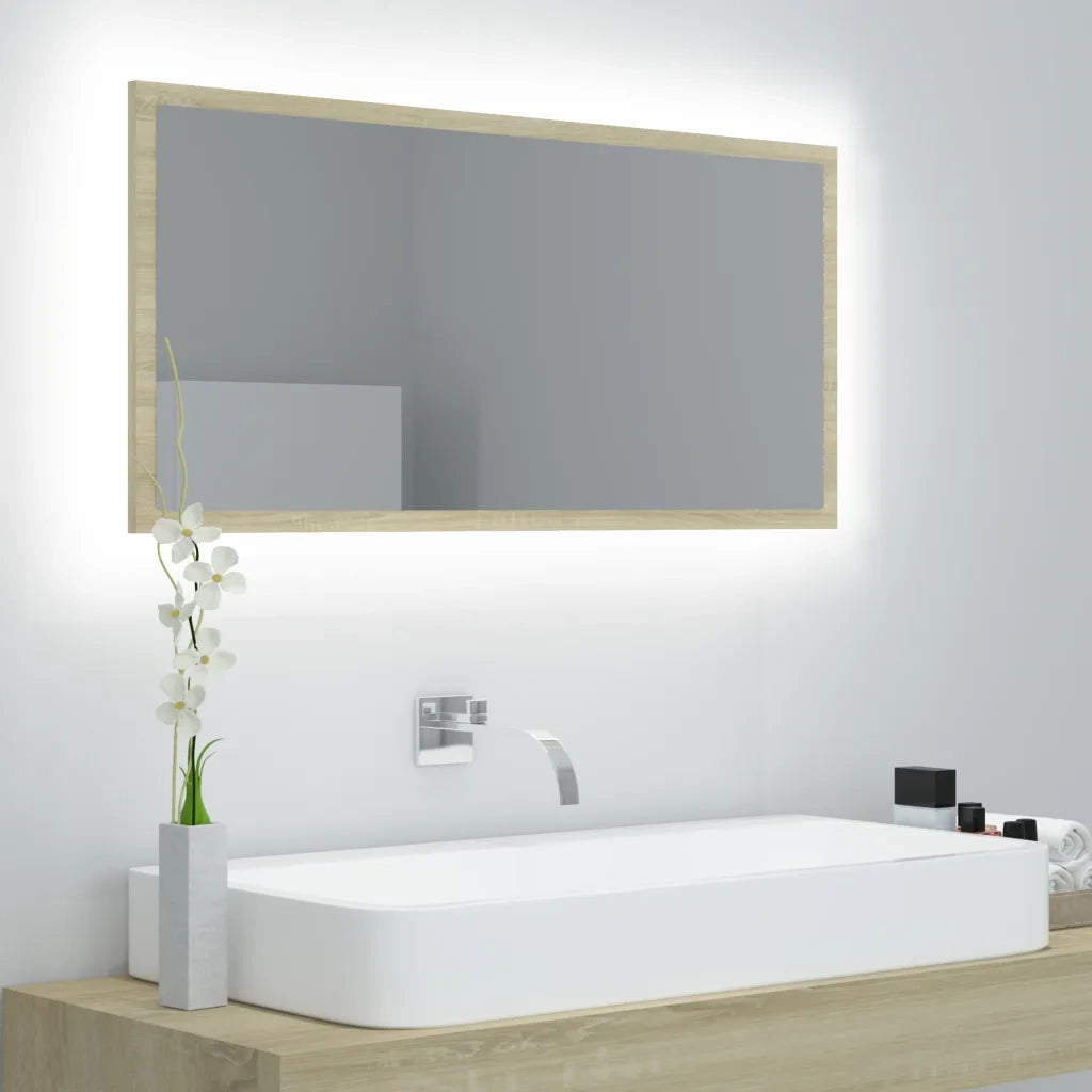 Specchio da Bagno LED-Specchio decorativo con LED Rovere Sonoma 90x8,5x37 cm in Acrilico