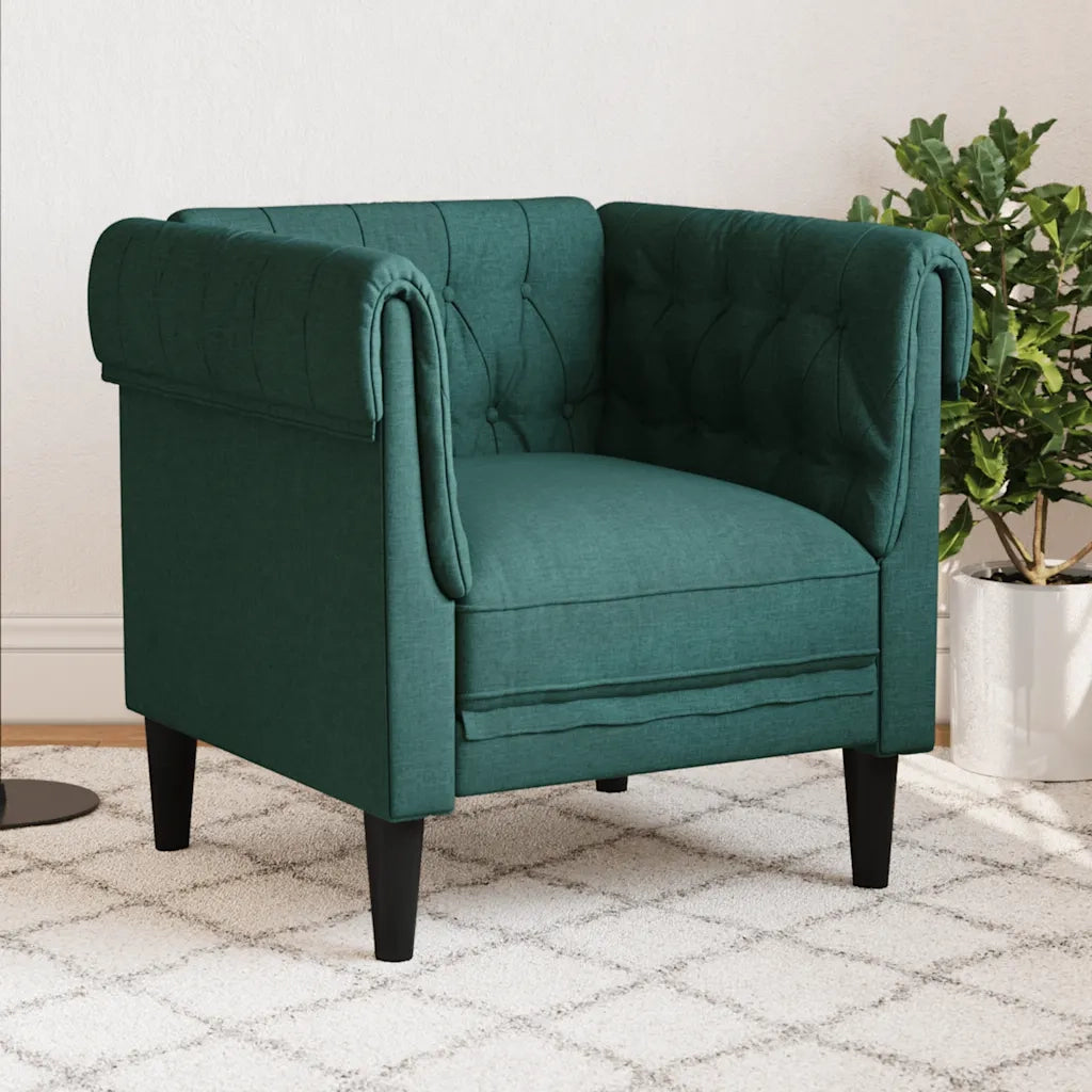 Divano Sedia-Poltrona Chesterfield Verde Scuro in Tessuto