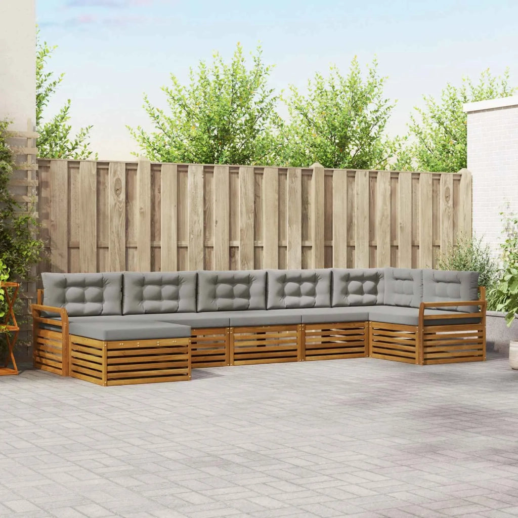 Set di divani da esterno 7 pcs Grigio Naturale e Chiaro