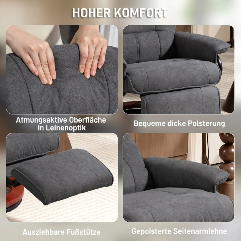POLTRONA RELAX Girevole 360° Reclinabile fino a 145° con Poggiapiedi Grigia