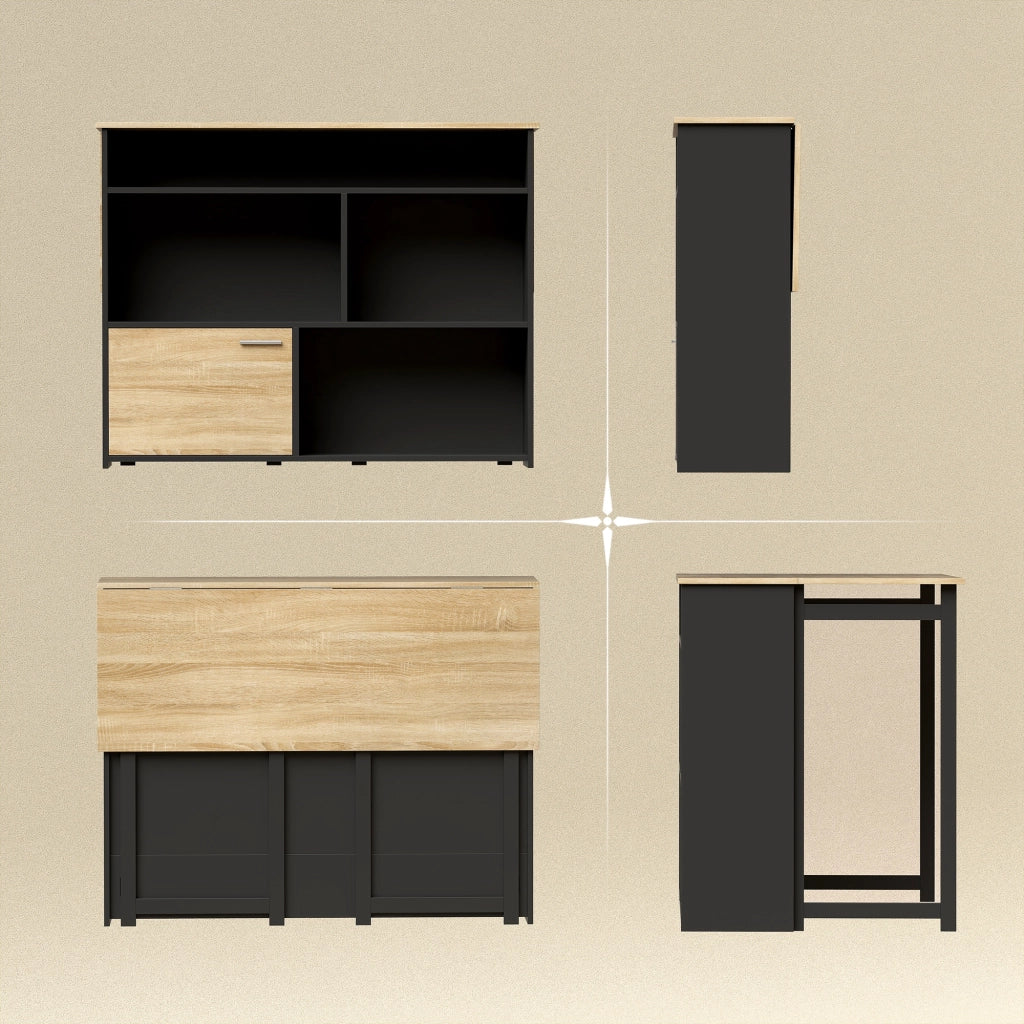Tavolo da cucina allungabile con ripiano e scomparti ¨C Zephmum ¨C Nero 116x79.6x90.5cm