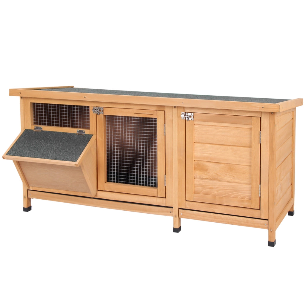Gabbia per Conigli in Legno con Tetto Bitume ¨C Zephmum ¨C 112x50x54 cm Naturale e Nero