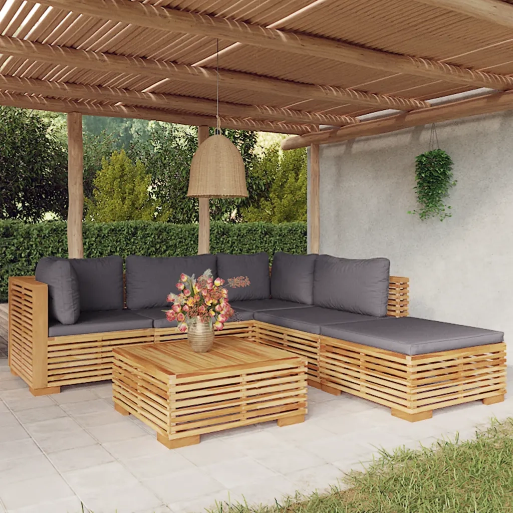 Set Divani da Giardino 6 pz con Cuscini Legno Massello di Teak