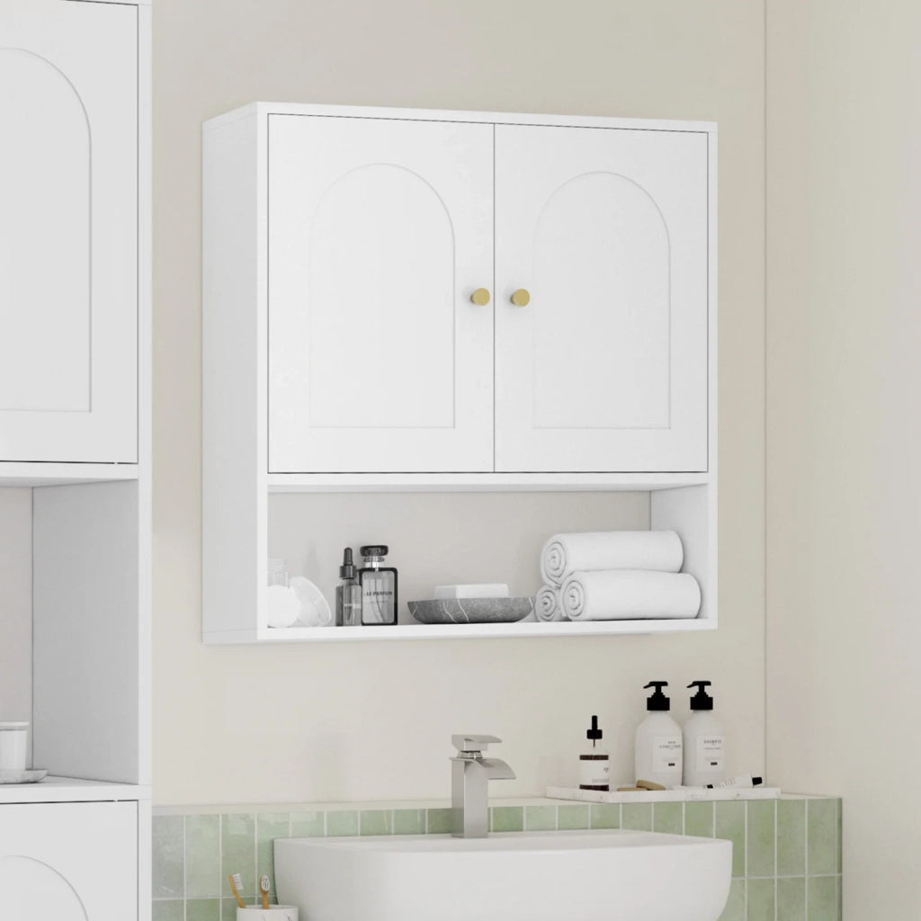 IDMarket - Mobile da bagno sospeso ARSENE, armadio a parete con 2 ante e ripiano in legno bianco