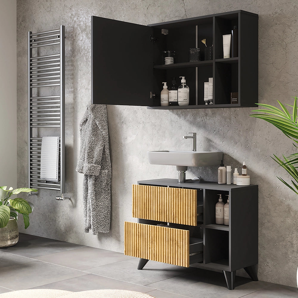Vicco Set di mobili da bagno Antracite/quercia di montagna Set 1