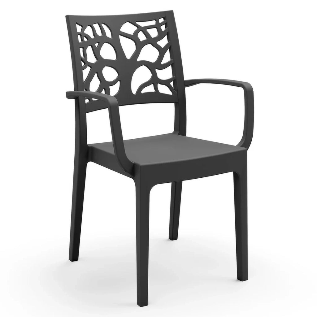 Set 4 sedie con braccioli in polipropilene TETI, impilabile, resistente ai raggi UV, design moderno, ideale per ambienti interni ed esterni, colore Ghisa