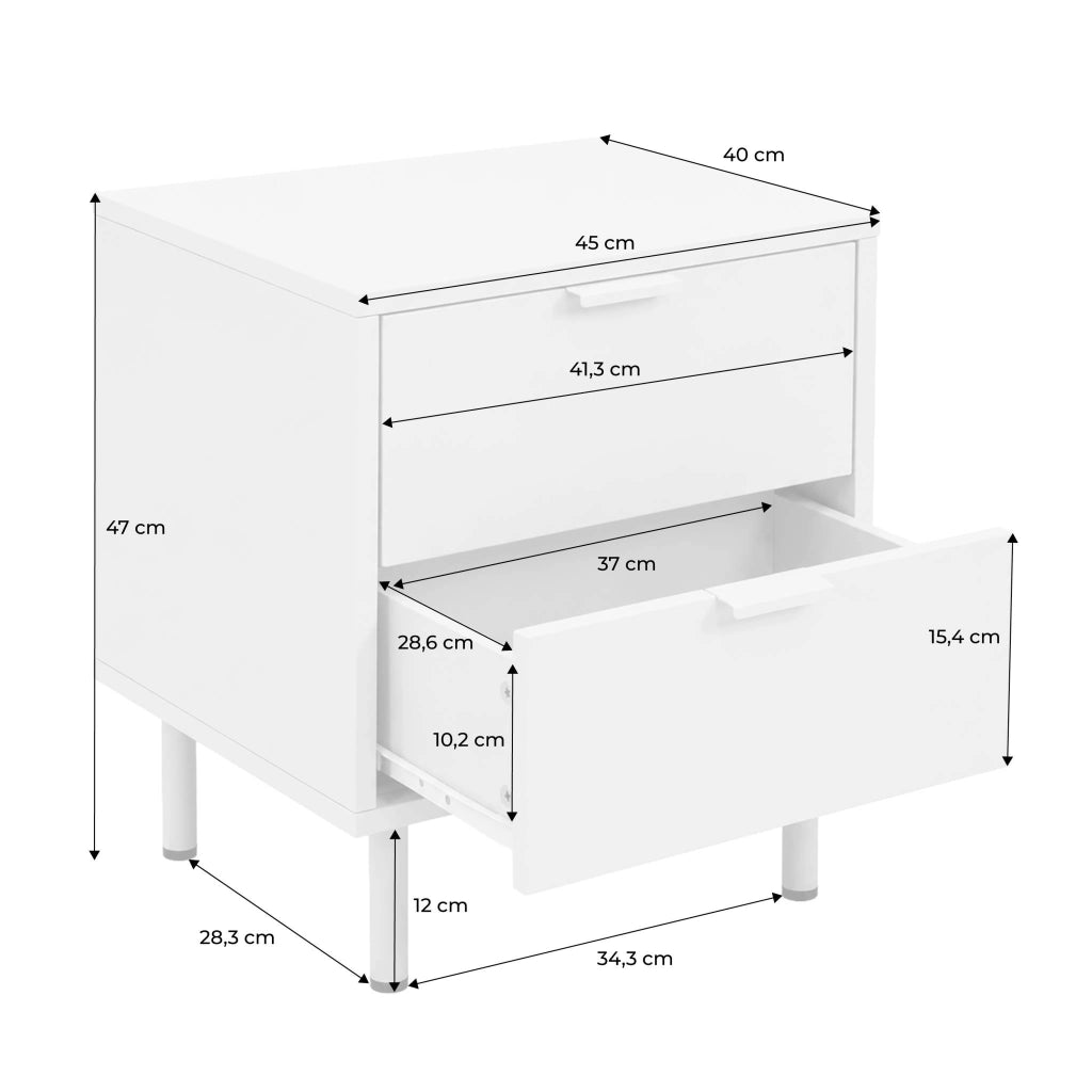 Set di 2 comodini decorativi in legno e metallo, 2 cassetti, beige