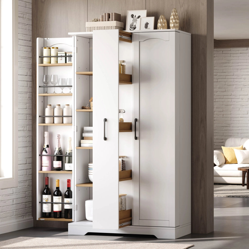 Credenza da cucina con 2 ante; 4 ripiani e estraibile 4 livelli - per cucina - in MDF - bianco