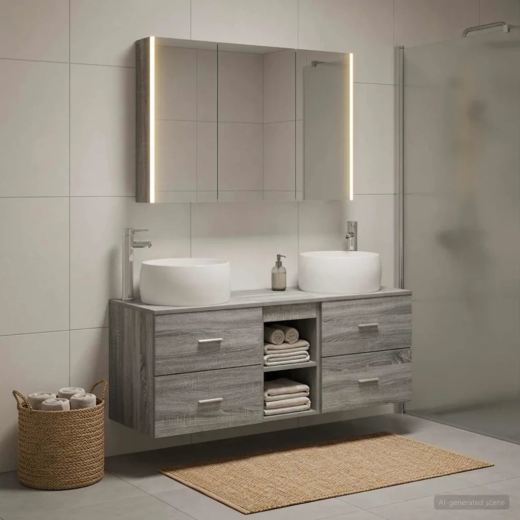 Set di mobili per il bagno 4 pcs Sonoma grigio 3407028