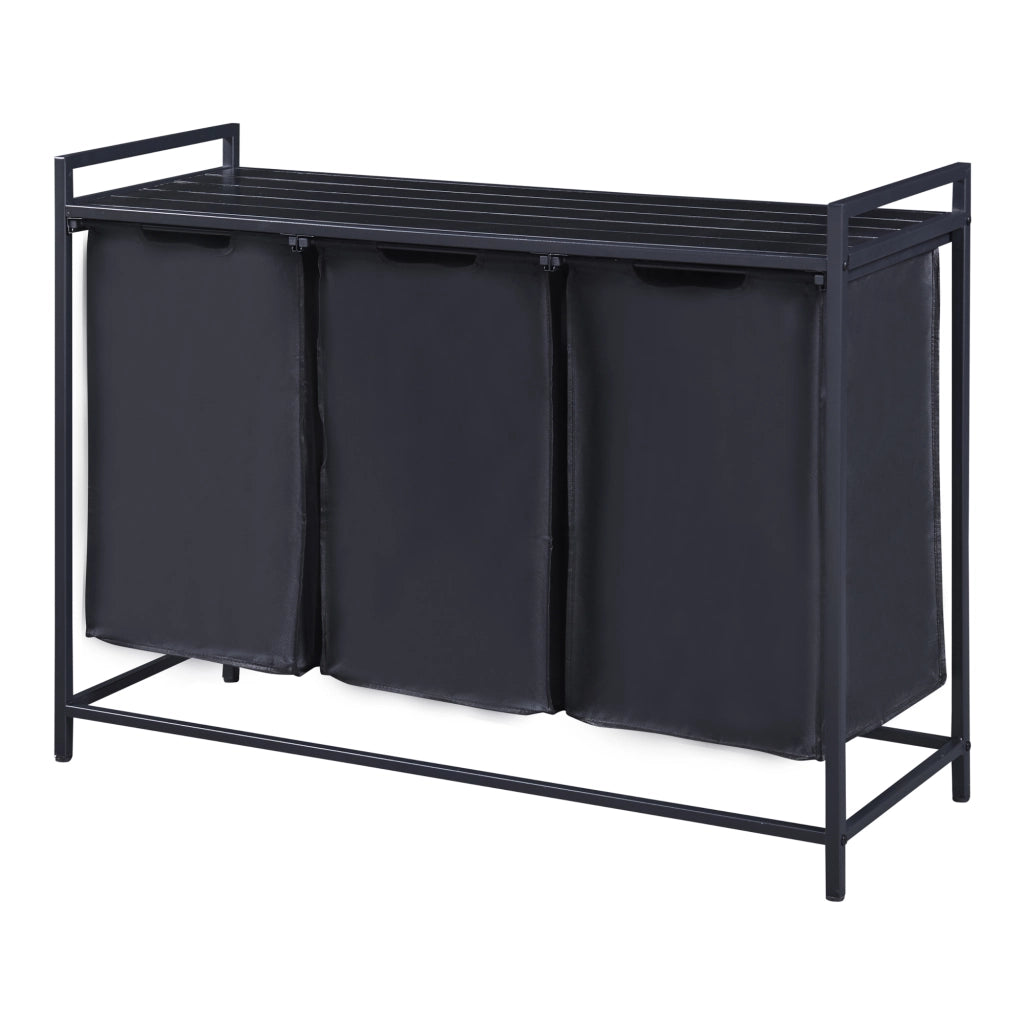 Mobile Portabiancheria Saltvik Sacchi Rimovibili Capienza 3x 45 L - Nero [en.casa]