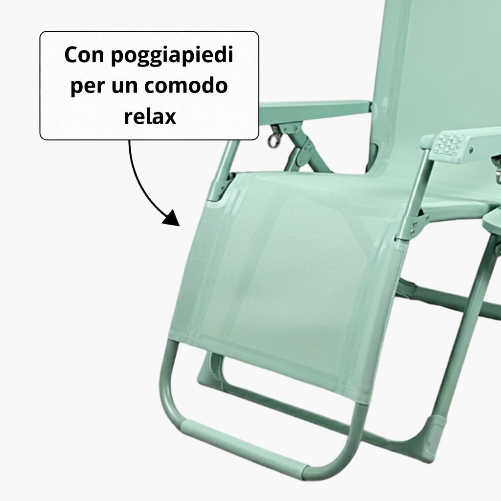 Set 2 Sedie Gravity Luxor Con Vassoio Portaoggetti Poggiapiedi Cuscino Verde