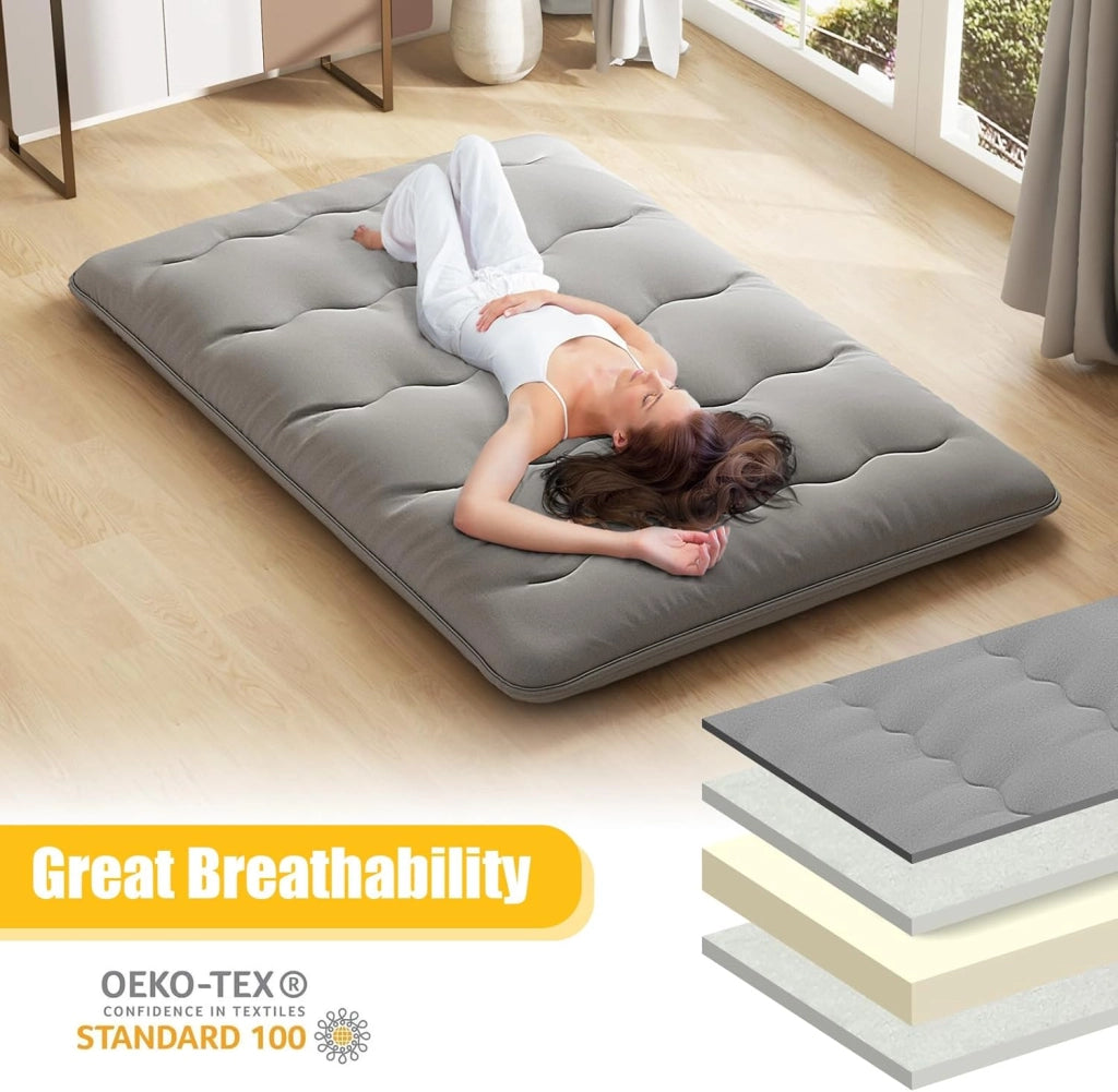 Materasso da pavimento 140 x 200 cm, Futon giapponese pieghevole, con borsa per il trasporto e fodera rimovibile, per camera degli ospiti, camera da letto