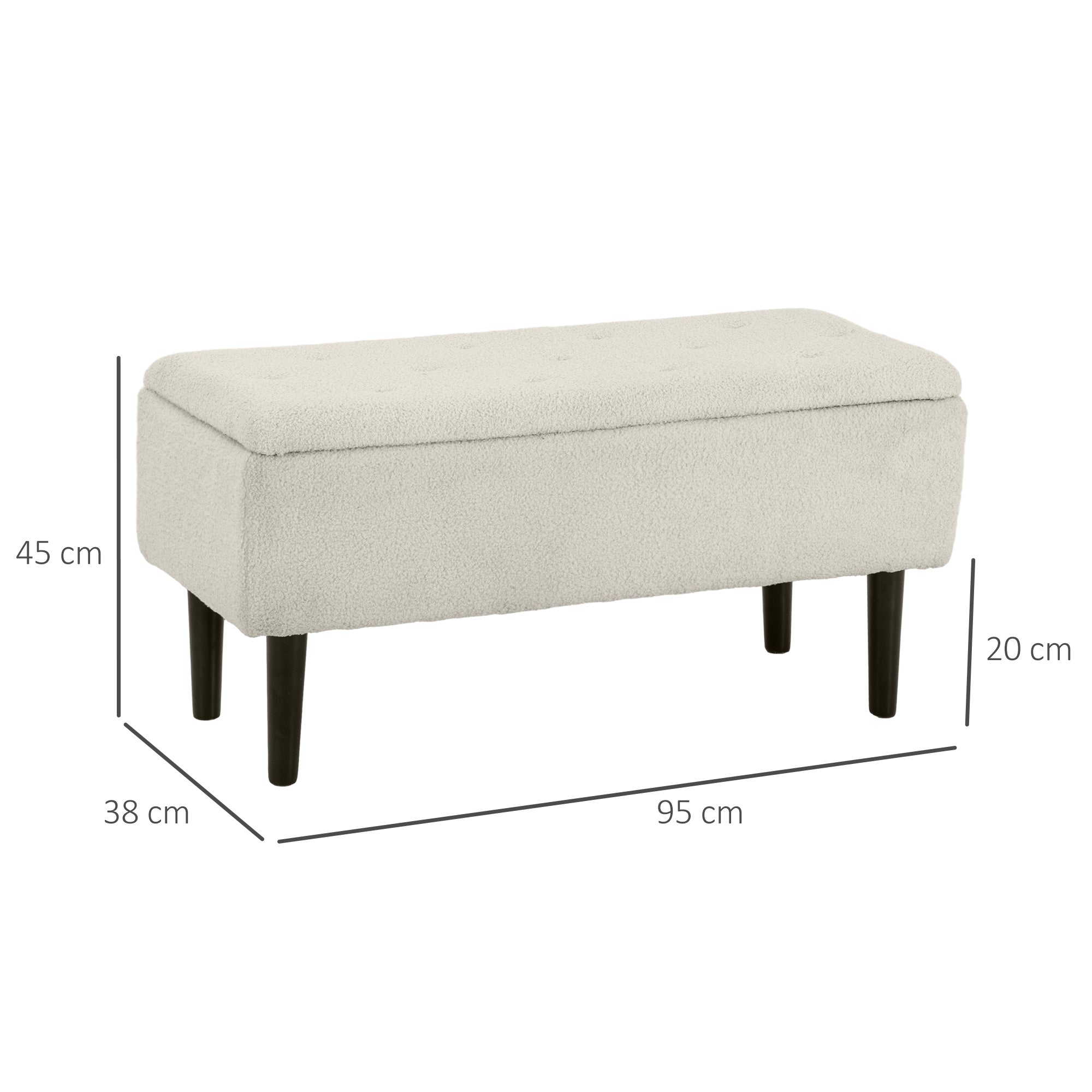 Panca Fondoletto con Vano Contenitore da 47L 95x38x45 cm Rivestimento Bouclé Beige
