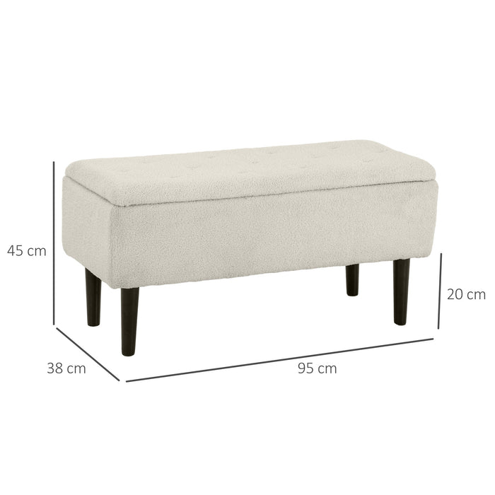 Panca Fondoletto con Vano Contenitore da 47L 95x38x45 cm Rivestimento Bouclé Beige