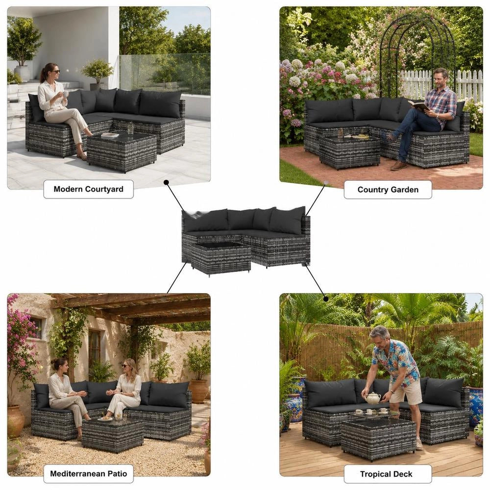 4-piece Garden Lounge Set With Cushions, Grey Poly Rattan