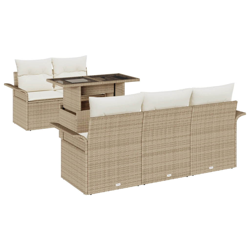 Set Divano da Giardino  a 6 Pezzi con Cuscini Beige in Polyrattan