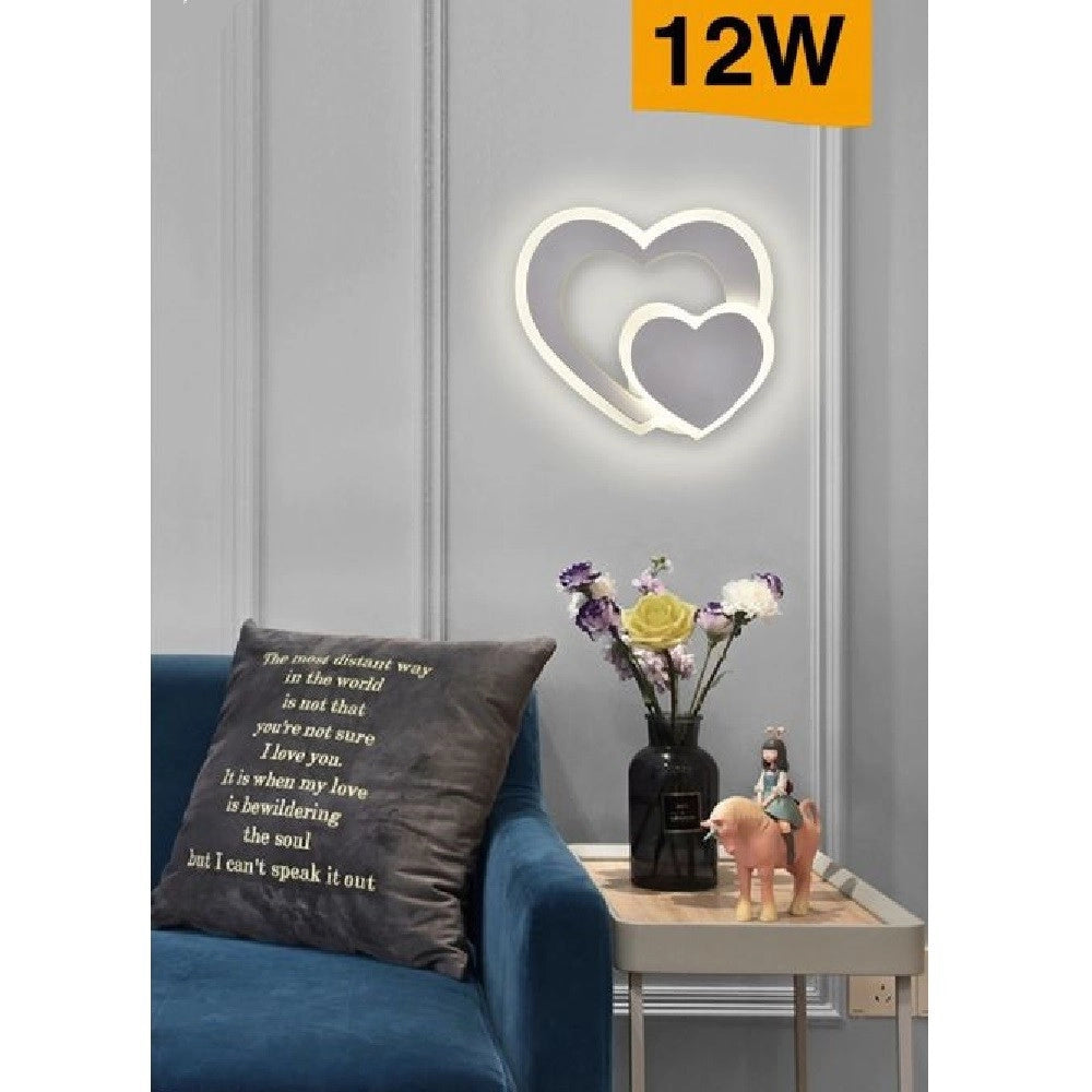 Trade Shop - Applique Muro Led Interno Moderno Doppio Cuore 12 W Luce 3000k 4000k 6500k E83-b -