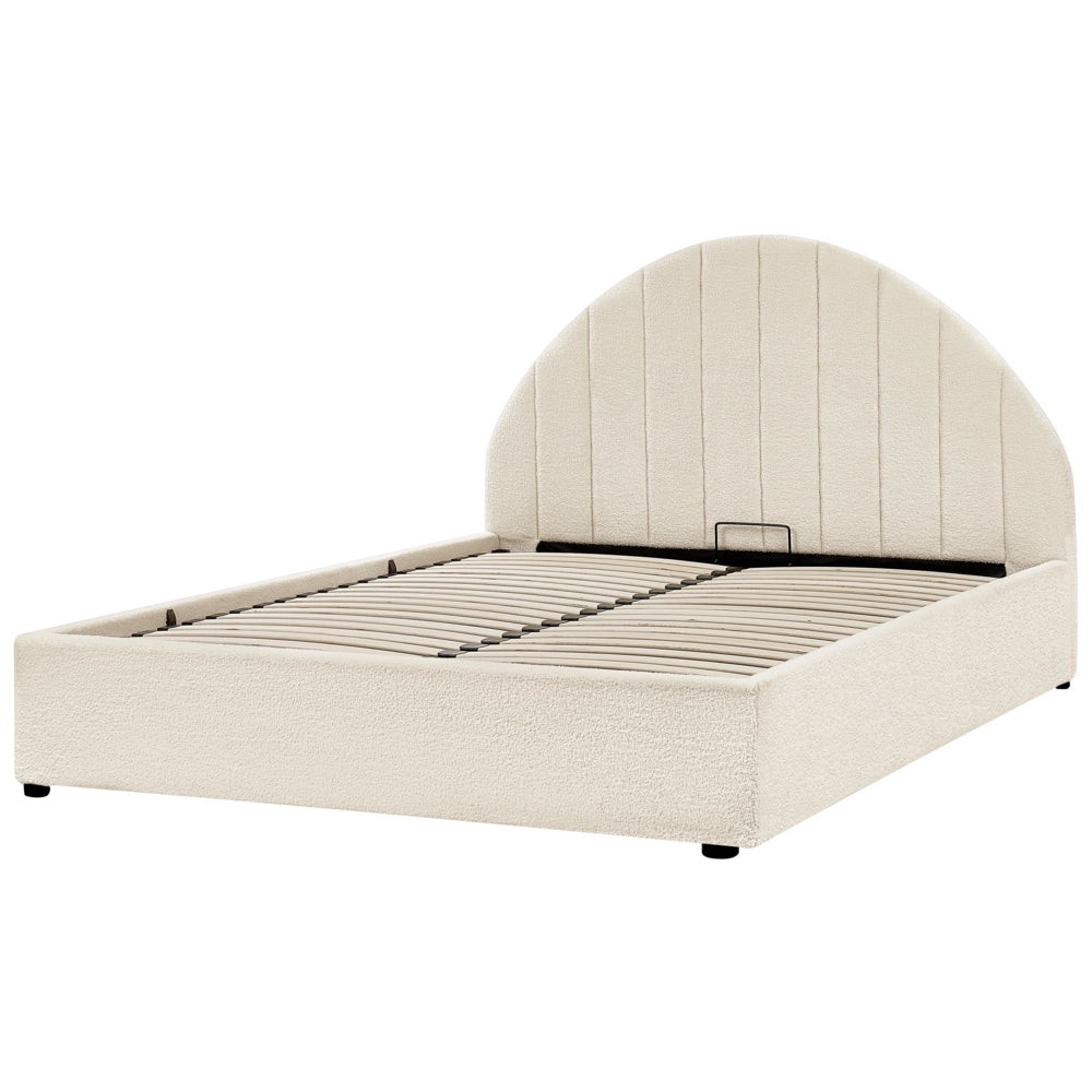 Letto contenitore Bianco Sporco Boucle Poliestere Tessuto UE Doppio Dimensioni 140 x 200 cm Design moderno minimalista