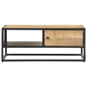 Tavolino con Anta Intagliata 90x55x36 cm Legno di Mango Grezzo 320946