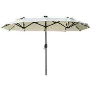 Doppio parasole; parasole da patio; inclinabile; con pannello solare; 35 LED; telaio in acciaio; beige; 2;92 x 1;50 x 2;18 m