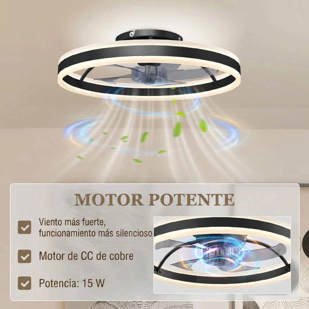 Ventilatore a Soffitto con Luce LED 6 Velocit¨¤ Motore Reversibile Telecomando 45W ¨C zephmum ¨C Nero ?50x13,5 cm