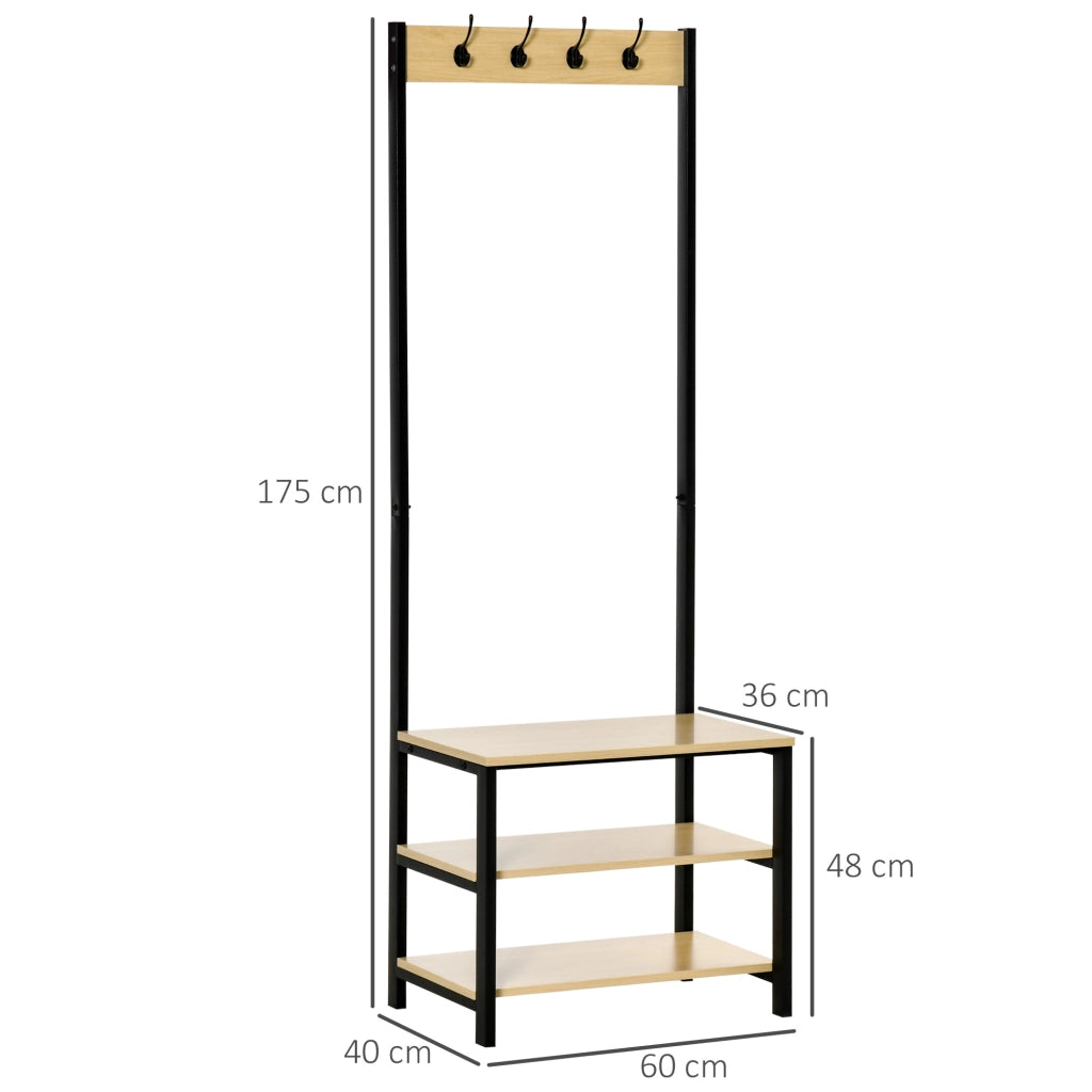 Appendiabiti con scaffale e ganci ¨C zephmum ¨C nero e naturale 60x40x175 cm