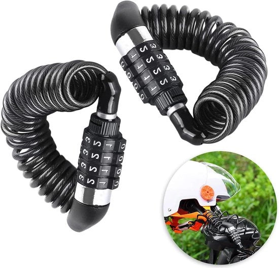 Cassaforte a combinazione in lega di zinco, 2 pezzi, con cavo di 150cm/59in, 4 cifre, per biciclette, bagagli, caschi - Nero