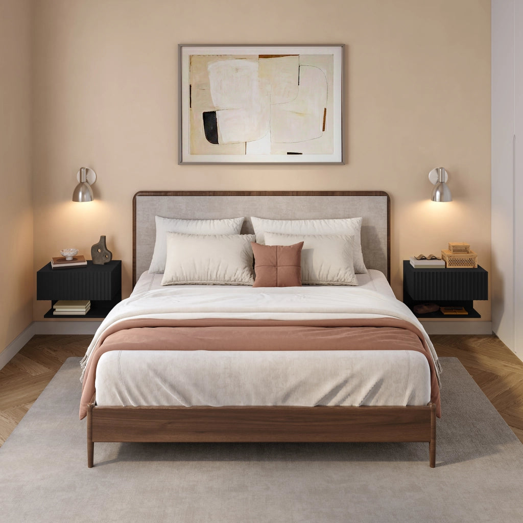 Set di 2 Comodini Sospesi da Parete Nand con Cassetto e Ripiano 42x30x30 cm Nero [en.casa]