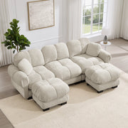 Divano modulare con pouf mobili trapuntato seduta morbida e stabile in chenille kaki chiaro 260 × 149 × 90 cm