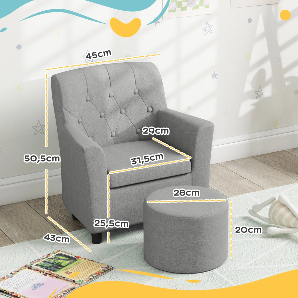 Poltrona per Bambini con Pouf ¨C Zephmum ¨C Grigio, Tessuto, Legno