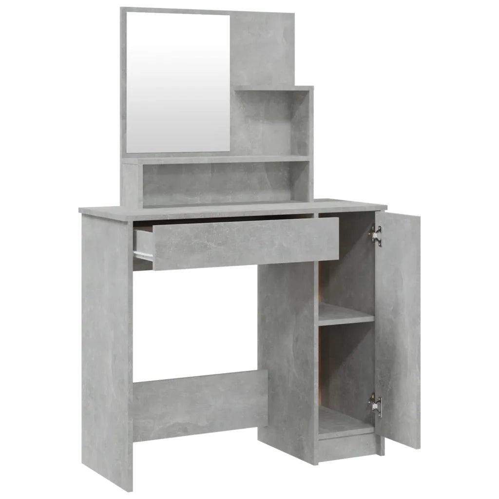 Toeletta con Specchio-Com¨°-Tavolo da trucco Grigio Cemento 86,5x35x136 cm