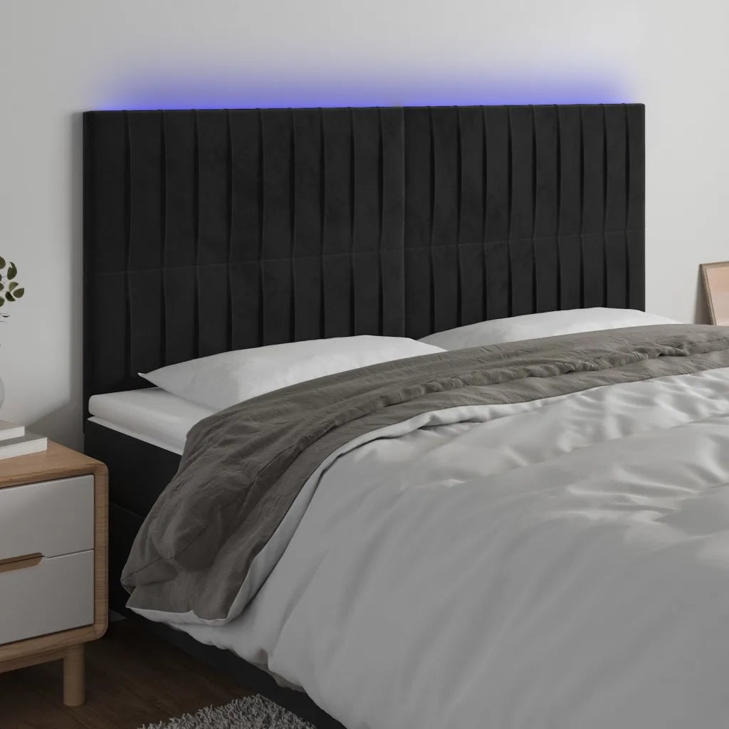 Testiera | Testata a LED Nera 200x5x118/128cm in Velluto